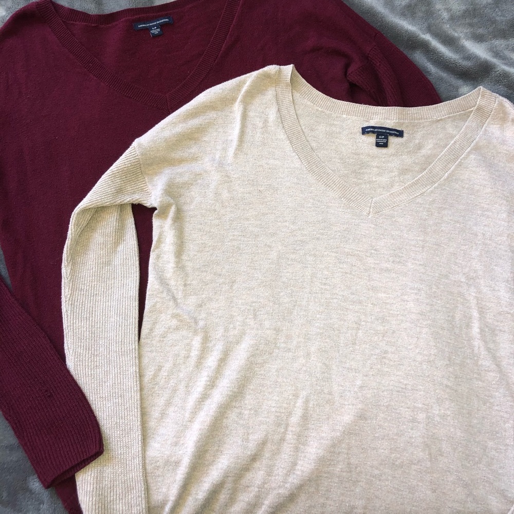 Two V-Neck American Eagle Sweaters